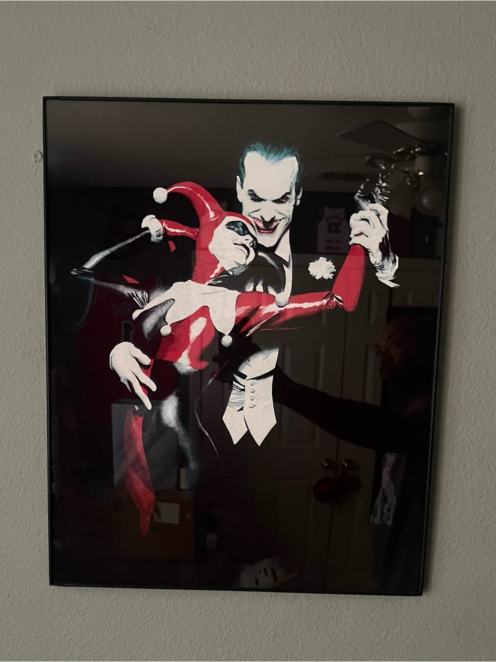 Joker Harley Quinn Dancing Framed Textile Wall Art 16x20 Glass Comic Décor